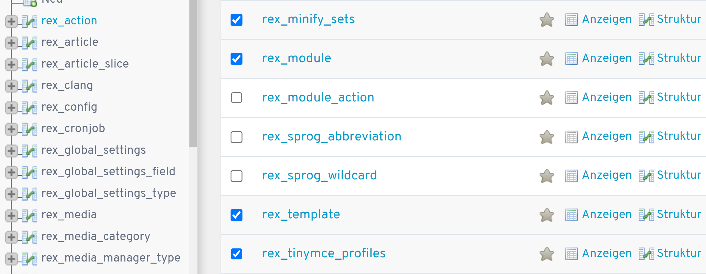 Ausgewählte Datenbanktabellen aus der Basis-Website Ausgewählte Datenbanktabellen aus der Basis-Website